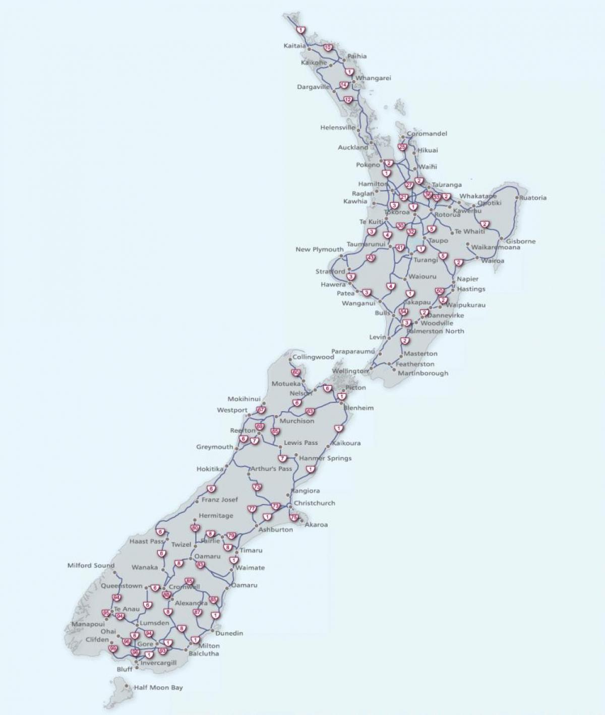 Նոր Զելանդիա ճանապարհների քարտեզի վրա