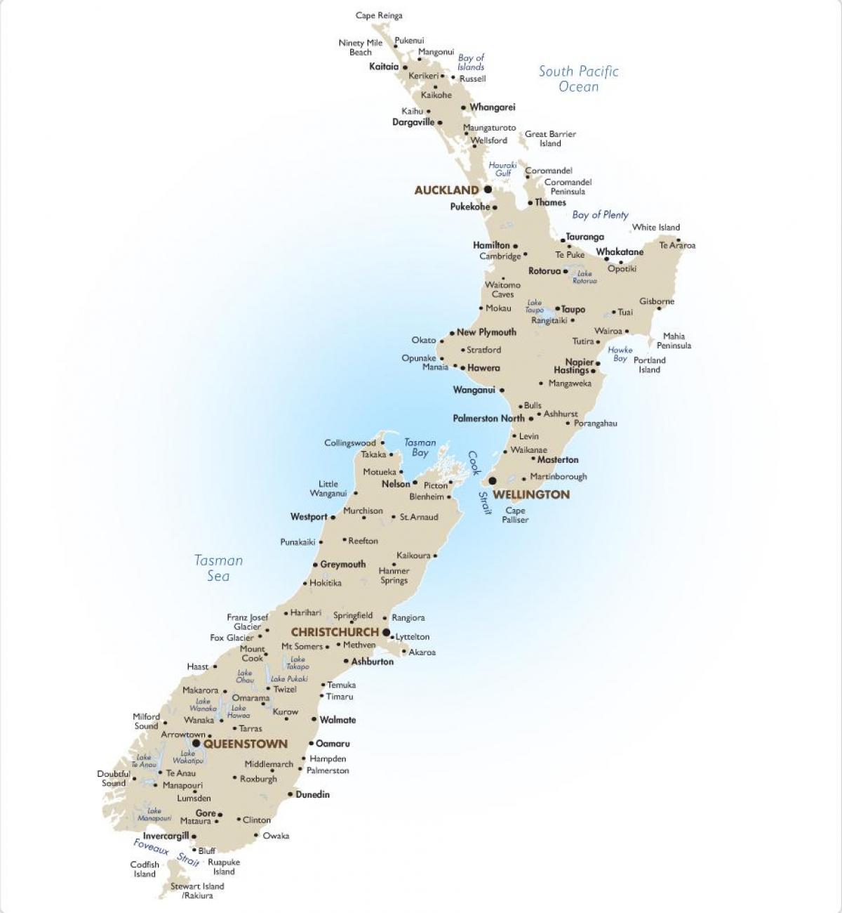քարտեզ է Նոր Զելանդիայի խոշոր քաղաքների