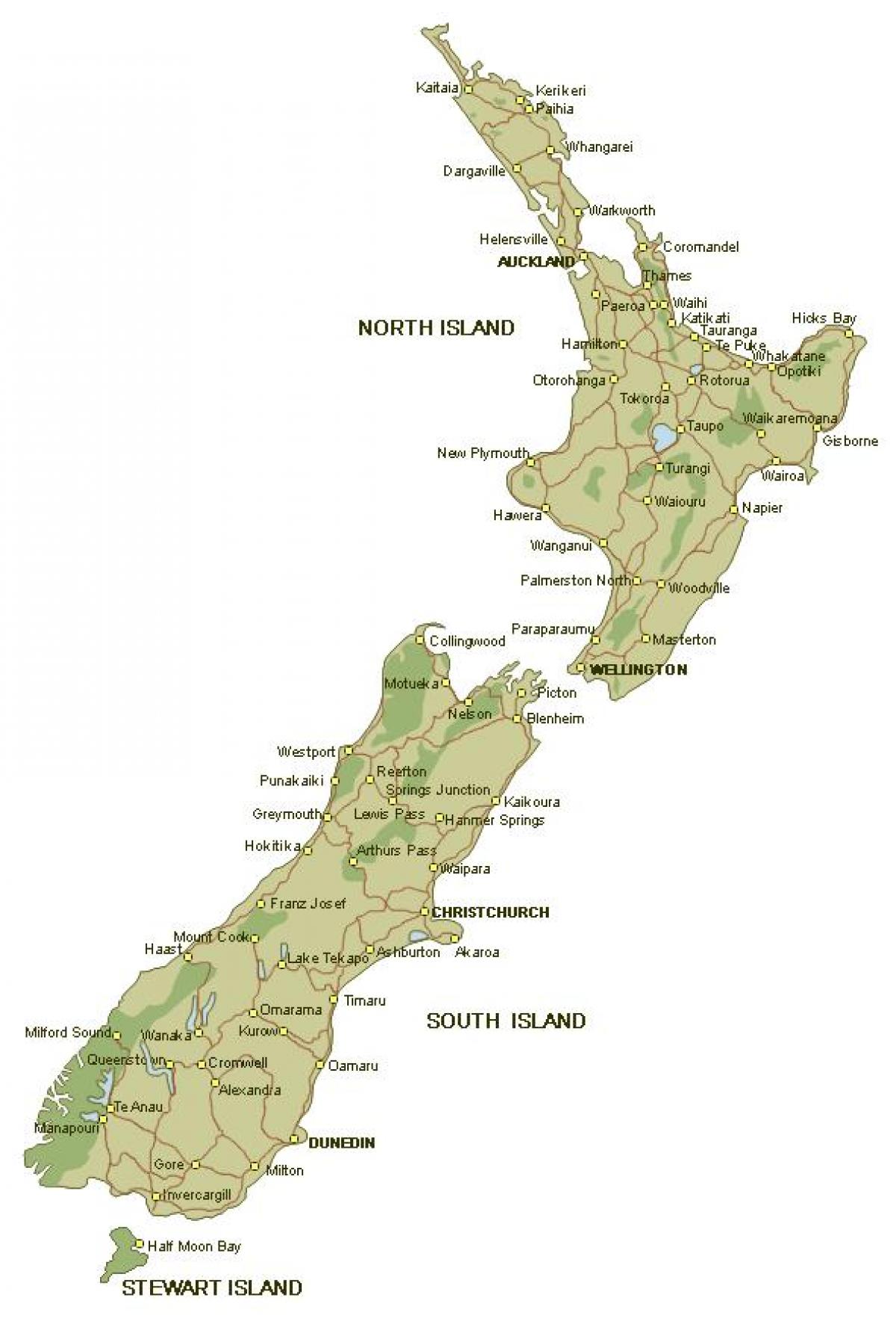 Քարտեզը մանրամասն է Նոր Զելանդիա
