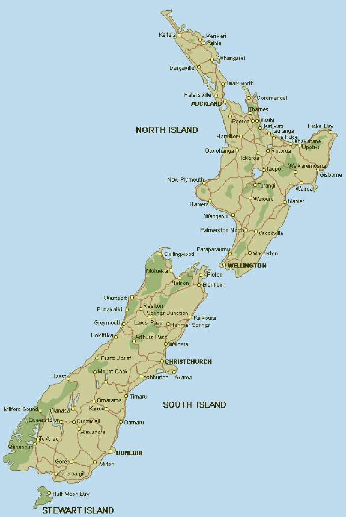 Նոր Զելանդիա մանրամասն քարտեզը