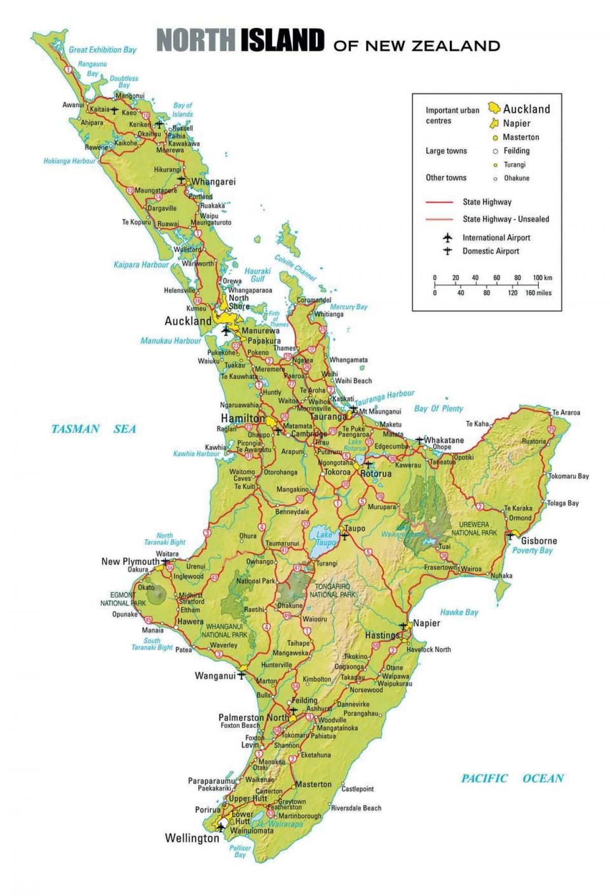 քարտեզ հյուսիսային մասում Նոր Զելանդիայում